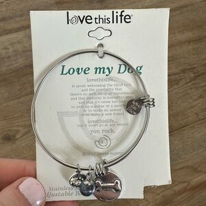 Love This Life Stainless Steel Love My Dog' Charm Bangle Bracelet